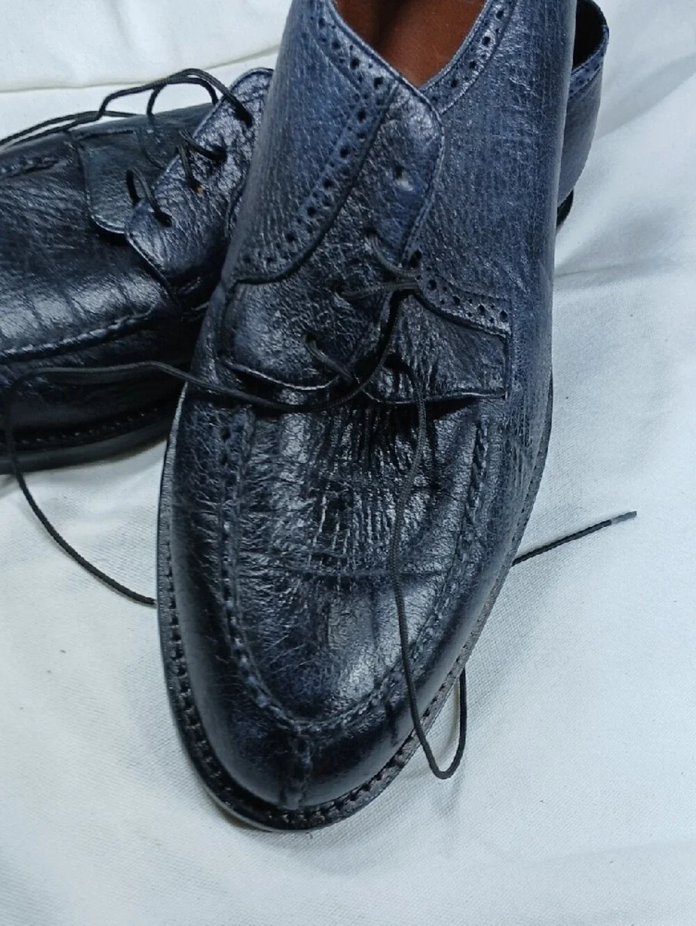 Alan Payne Men's Black Blue Leather Dress Shoes - Classic Lace-Up